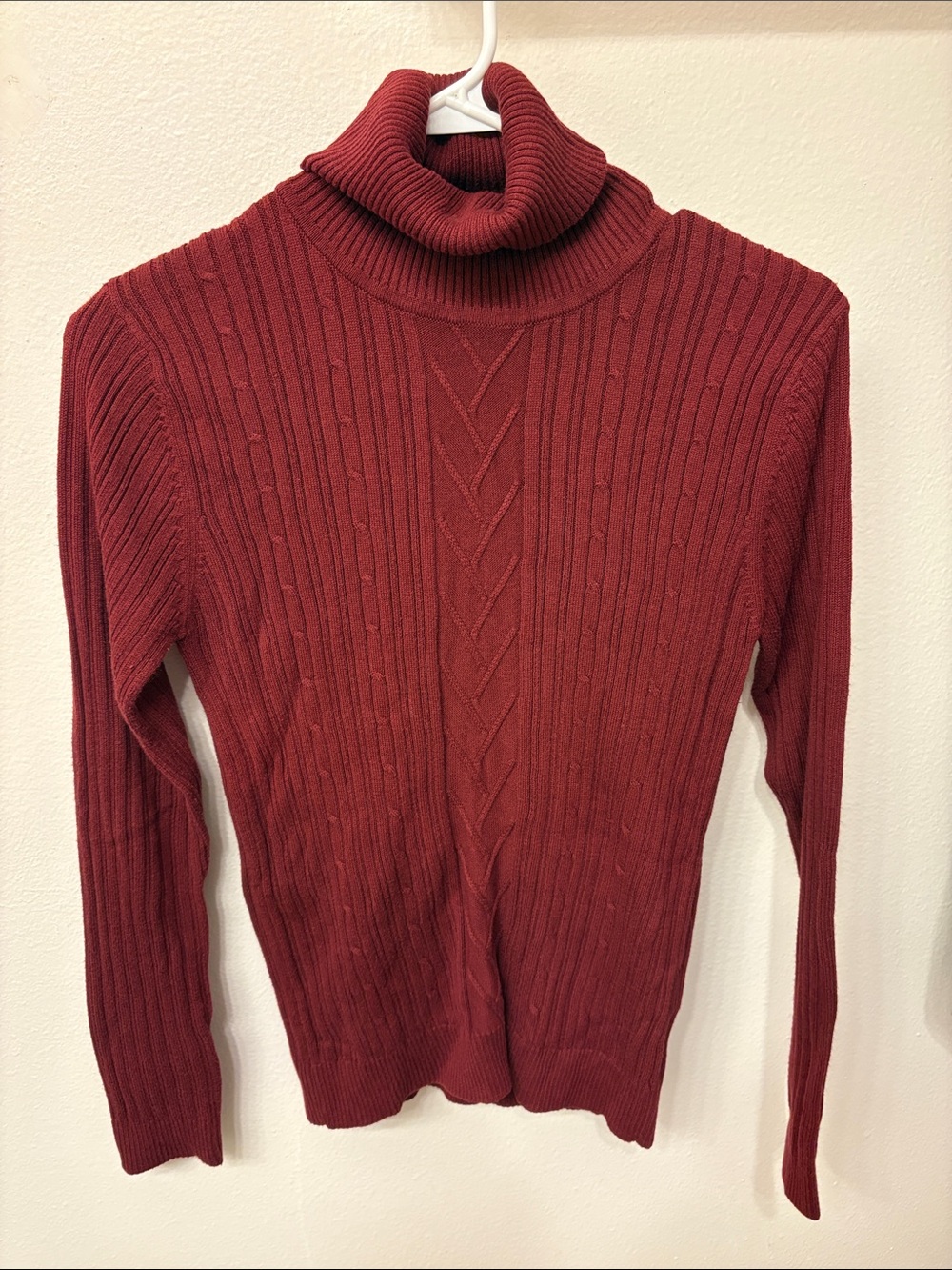 dressbarn Cable Rib Turtleneck Sweater - Burgundy Red